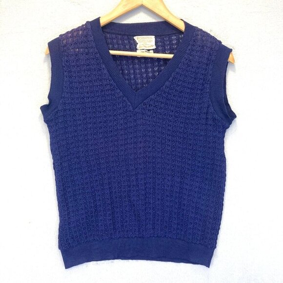 Vintage 1960's Pendleton Open Knit Vest Womens 40 (Large) Blue Crochet 60s RARE - Picture 1 of 11